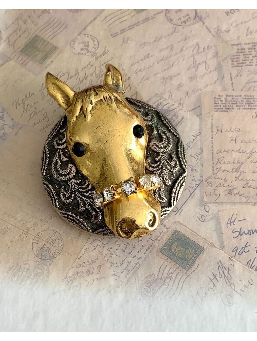 Handmade Magnet Brooch with Swarovski Crystals Charming Horse Head Brooch Bridle